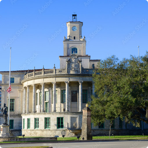 View of Coral Gables City Hall in Miami, Florida.